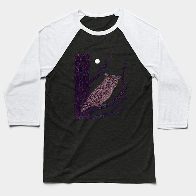 The Watchful Night - Owl design Baseball T-Shirt by Vasile Luciu